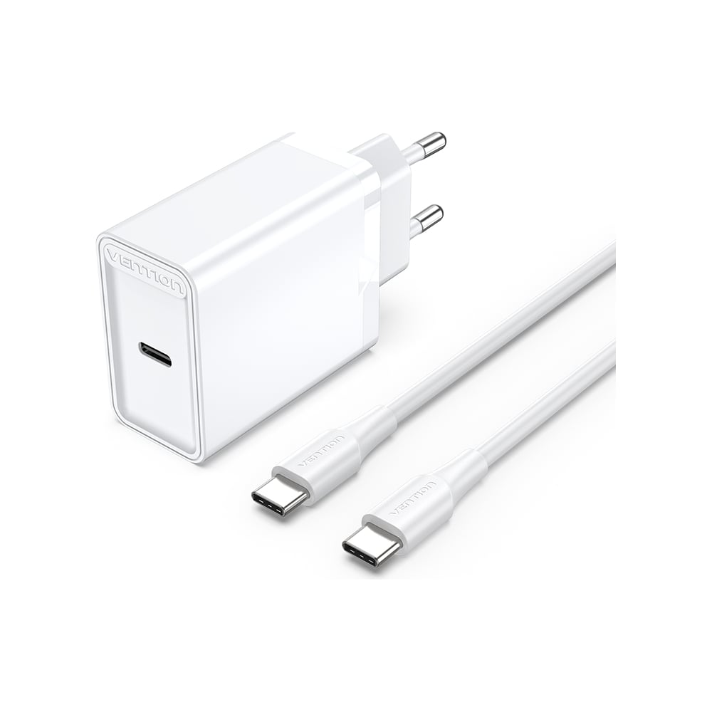 Изображение товара Набор для зарядки VENTION 25W с кабелем USB-C 3A Белый FAHWF-EU