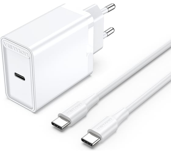 Изображение товара Набор для зарядки VENTION з/у 25W и кабель USB-C 3А Белый FAHWF-EU
