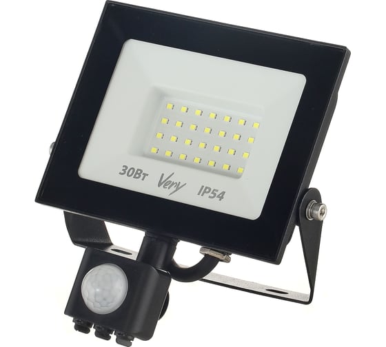 Изображение товара Прожектор светодиодный Very с датчиком движения 30Вт, 6500К, IP54, черный, шт 89-2-653
