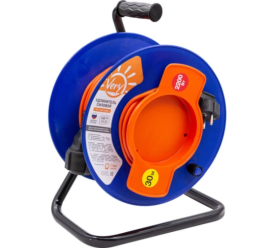 Изображение товара Удлинитель на садовой катушке Very ПВС 2x1мм2, 10А, 2,2кВт, б/з, 30м 89-0-168