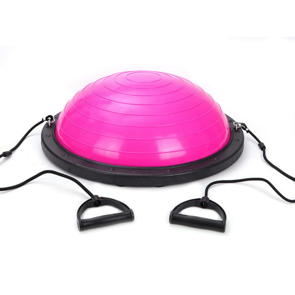 фото Гимнастическая надувная полусфера urm с эспандерами и насосом, розовая, 60 см b00090
