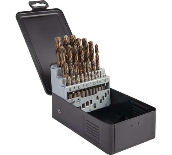 Изображение товара Набор сверл по металлу в металлическом кейсе (25 шт; 1-13 мм; шаг 0.5 мм; HSS-Co) WIEDERKRAFT WDK-DC25