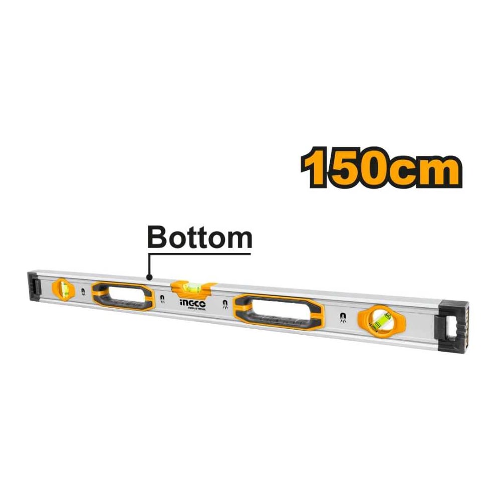 Изображение товара Пузырьковый уровень INGCO 150 см с магнитами три глазка профессиональный