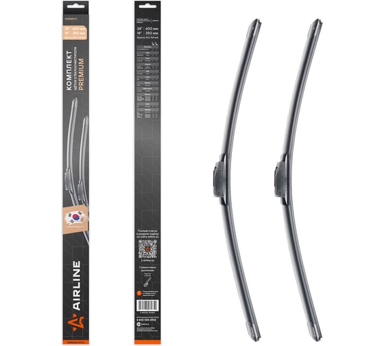 Изображение товара Комплект щеток стеклоочистителя Airline 600/350 мм (24/14) бескаркасные PREMIUM с креплением Крючок 9x3, 9x4 мм, 2 штуки AWBM031