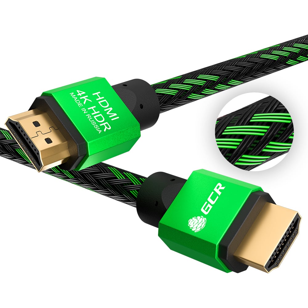 фото Кабель hdmi 2.0 gcr 1.5m bicolor нейлон al корпус зеленый viv52i210