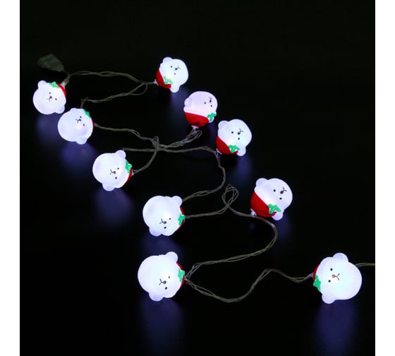 Изображение товара Гирлянда для дома Серпантин "Медвежонок" 2м 10 ламп LED, 5*4 см прозрачный провод,1 режим, IP-20, Белый (возможность соединения) 725-958