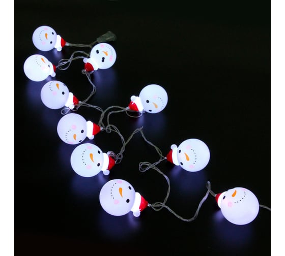 Изображение товара Гирлянда для дома Серпантин "Снеговик" 2м 10 ламп LED 4,8*6,3 см прозрачный провод,1 режим, IP-20, Белый (возможность соединения) 725-959