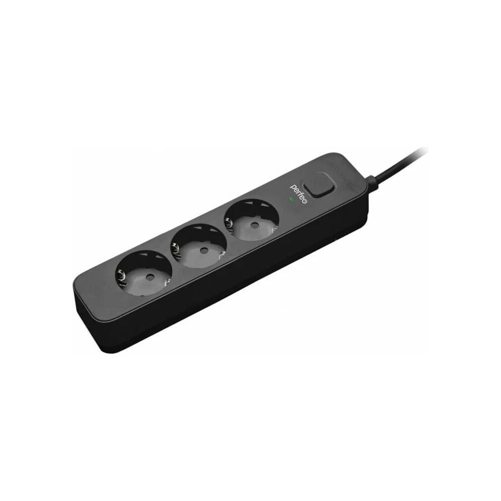 Сетевой фильтр PERFEO POWER STREAM, 2500W, 1,5м, 3 розетки, черный. 30016428