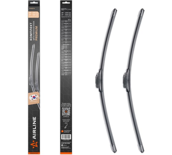 Изображение товара Комплект щеток стеклоочистителя Airline 600/530 мм (24/21) бескаркасные PREMIUM с креплением Крючок 9x3, 9x4 мм, 2 штуки AWBM056