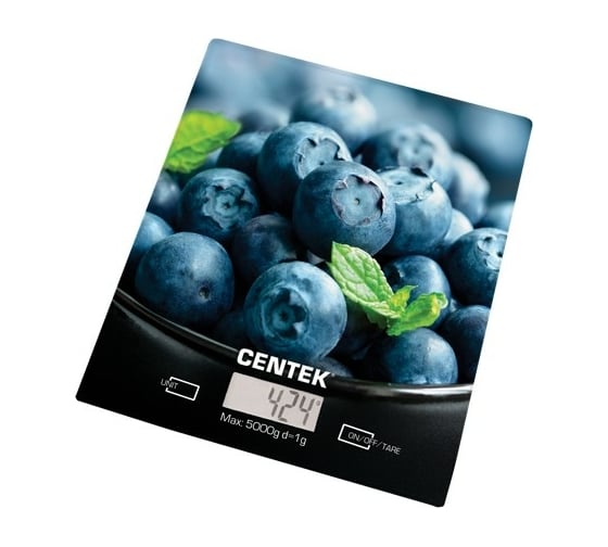 Изображение товара Кухонные весы Centek электронные, стеклянные LCD 190х200 мм max 5кг шаг 1г CT-2462 Голубика