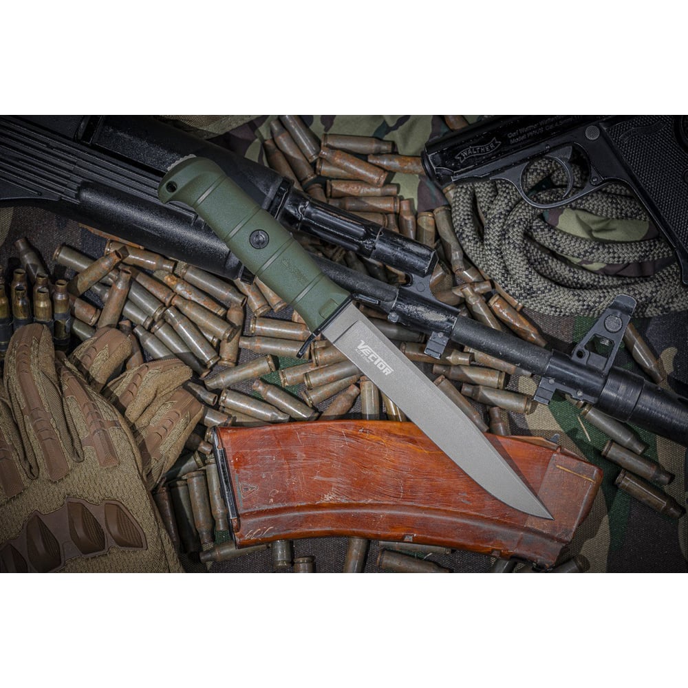 Изображение товара Тактический нож Kizlyar Supreme Vector сталь AUS-8, TacWash, рукоять из оливкового кратона 4610094295945