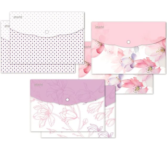 Изображение товара Папка-конверт на кнопке Attache Selection Flower Dreams А5, 180 мкм, ассорти, 6 шт 1056323