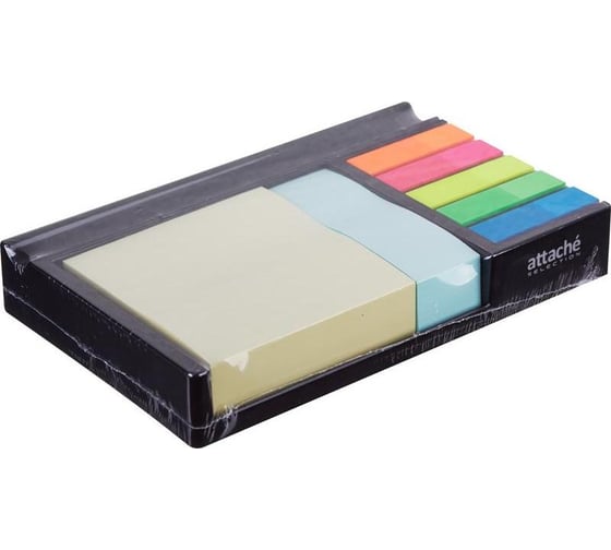 Изображение товара Блок-кубик Attache Selection клейкий край, стикеры 76х76 мм+76х25 мм+пластиковые закладки 12х45 мм 383736