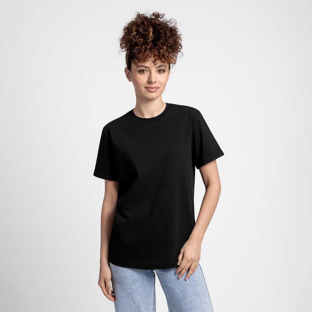 Изображение товара Женская футболка LoveMe КЁНИГСБЕРГ черная прямой силуэт рукава с отворотом