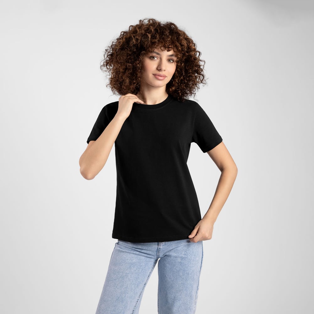 Изображение товара Женская приталенная футболка LoveMe СПБ черная 50 XL из хлопка и эластана