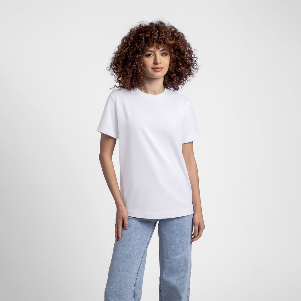 Изображение товара Женская футболка LoveMe Кёнигсберг белая с прямым силуэтом и рукавами с отворотом