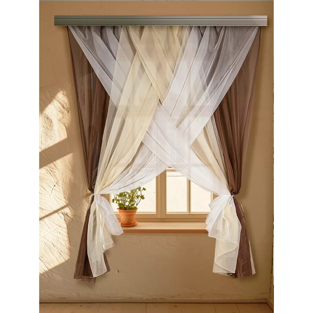 Изображение товара Комплект штор Witerra Лиана какао 300x250 см для кухни современный дизайн