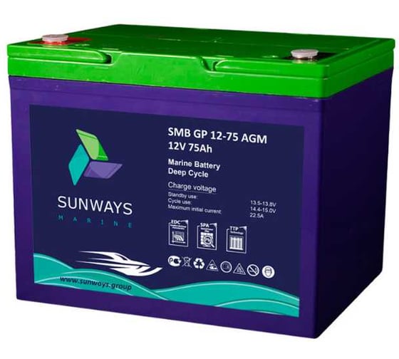 Изображение товара Аккумуляторная батарея Marine SMB GP 12-75 AGM Sunways SW101529M