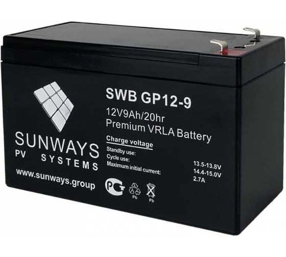 Изображение товара Аккумуляторная батарея GP 12-9 для ИБП Sunways SW101520