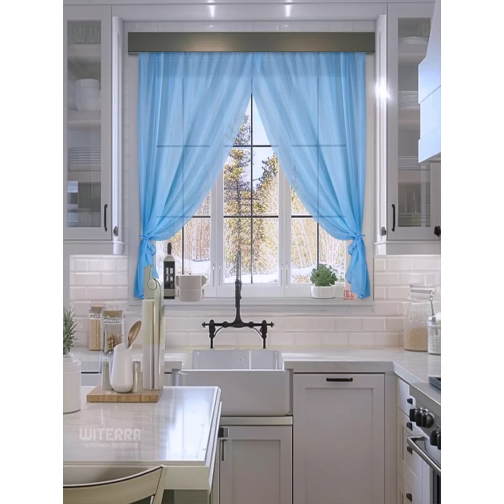 Изображение товара Комплект штор для кухни Witerra Дороти 180x280 см голубой вуаль