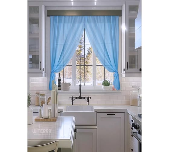 Изображение товара Комплект штор для кухни Witerra Дороти 280x180 см голубой 110483