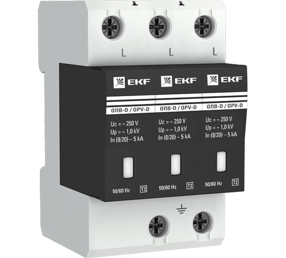 Изображение товара Ограничитель импульсных напряжений EKF серии ОПВ-D/3P In 5кА 230В (с сигнализацией) opv-d3