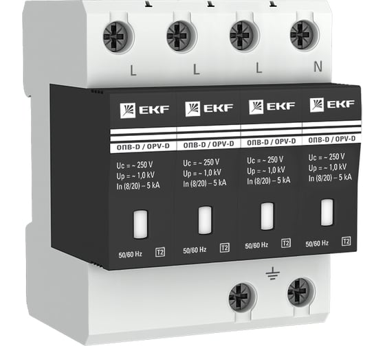 Изображение товара Ограничитель импульсных напряжений EKF серии ОПВ-D/4P In 5кА 230В (с сигнализацией) opv-d4
