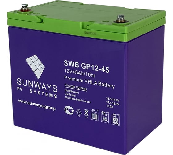 Изображение товара Аккумуляторная батарея GP 12-45 для ИБП Sunways SW101526