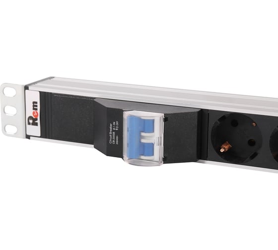 Изображение товара Вертикальный блок розеток REM Rem-16 с автоматом, 16А, 20 Schuko, 16A, алюминиевый корпус, шнур 3 м, R-16-20S-A-1420-3