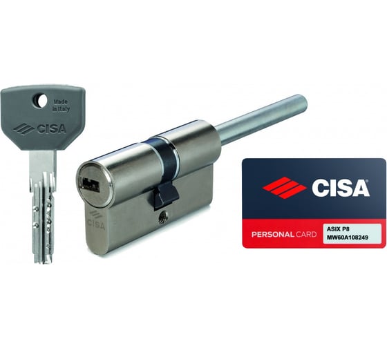 Изображение товара Цилиндр CISA серии ASIX P8, ключ-шток, 95 мм, (65x30), никель 1.0Q317.A3.0.12SD