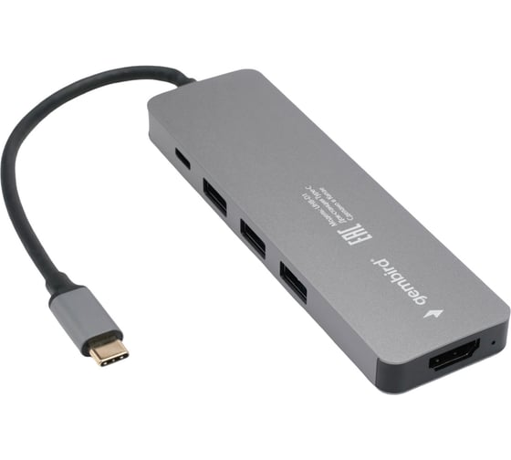 Изображение товара Док-станция Gembird Type-C 5в1: 3хUSB3.1, PD100W, HDMI, кабель 17см, алюминий, UHB-D1