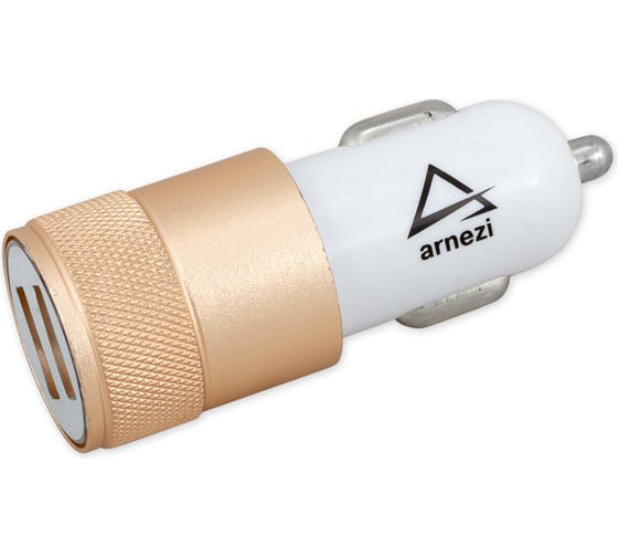 Изображение товара Автомобильный адаптер ARNEZI 2хUSB, 5 В, 2.4 А, в прикуриватель, белый/золотой A0603011