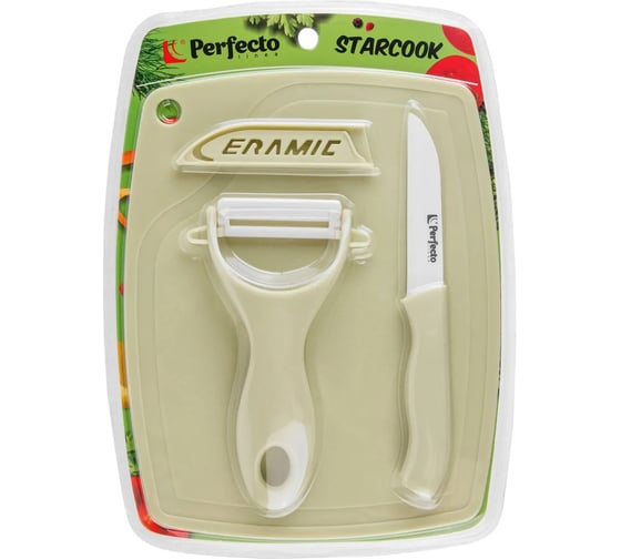 Изображение товара Кухонный набор PERFECTO LINEA нож кух. 16 см, нож для овощей 13 см, доска разделочная 16x20 см, STARCOOK 21-002020