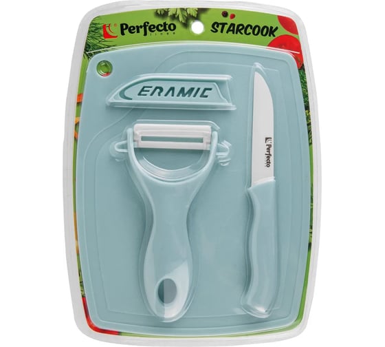 Изображение товара Кухонный набор PERFECTO LINEA нож кух. 16 см, нож для овощей 13 см, доска разделочная 16x20 см, STARCOOK 21-002022