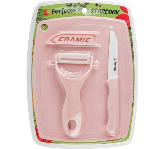 Изображение товара Кухонный набор PERFECTO LINEA нож кух. 16 см, нож для овощей 13 см, доска разделочная 16x20 см, STARCOOK 21-002021