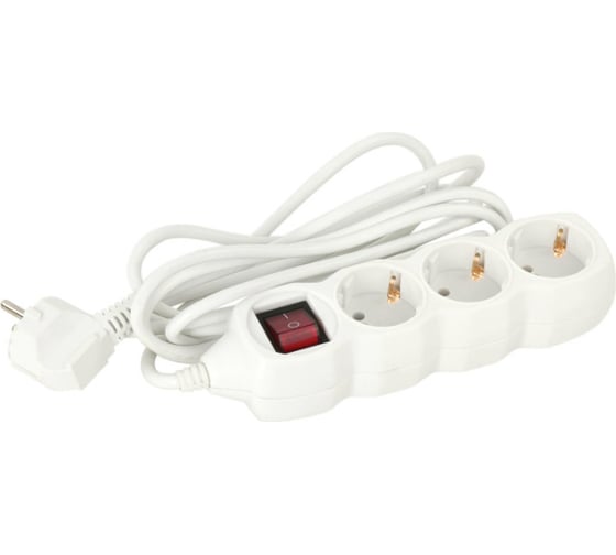 Изображение товара Сетевой удлинитель SONNEN U-135GS, 3 розетки, c заземлением, выключатель, 10 А, 5 м, 511435