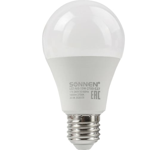 Изображение товара Светодиодная лампа SONNEN 15 Вт, цоколь Е27, груша, теплый белый, 30000 ч, 454919