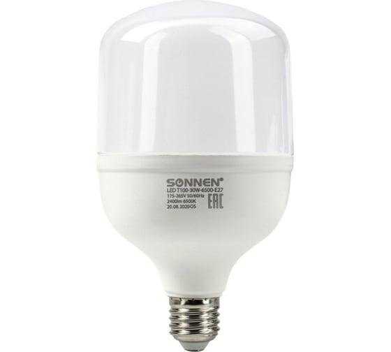 Изображение товара Светодиодная лампа SONNEN 30 Вт, цоколь Е27, цилиндр, холодный белый, 30000 ч, 454924