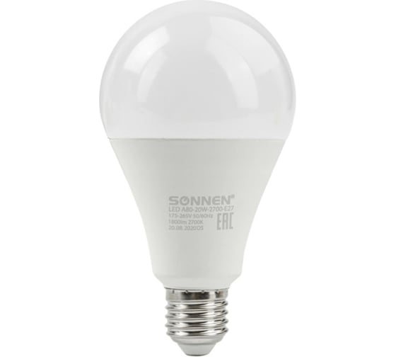 Изображение товара Светодиодная лампа SONNEN 20 Вт, цоколь Е27, груша, теплый белый, 30000 ч, 454921