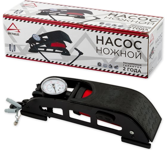 Изображение товара Ножной воздушный насос ARNEZI одноцилиндровый, 270 см3, с манометром и шлангом, 0-7 Атм, 60 см A0301001