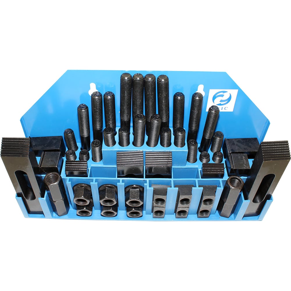 Изображение товара Набор клиновых ступенчатых прижимов из 58-ми предметов, паз 17.7 мм, М16x2 мм, металлический футляр YT-0208 CNIC 30180