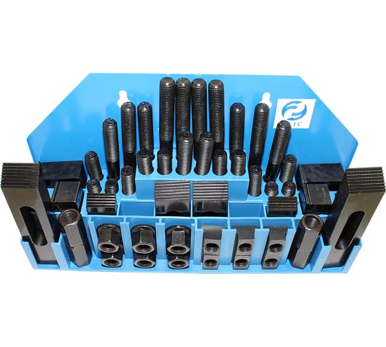 Изображение товара Набор клиновых ступенчатых прижимов из 58-ми предметов, паз 17.7 мм, М16x2 мм, металлический футляр YT-0208 CNIC 30180
