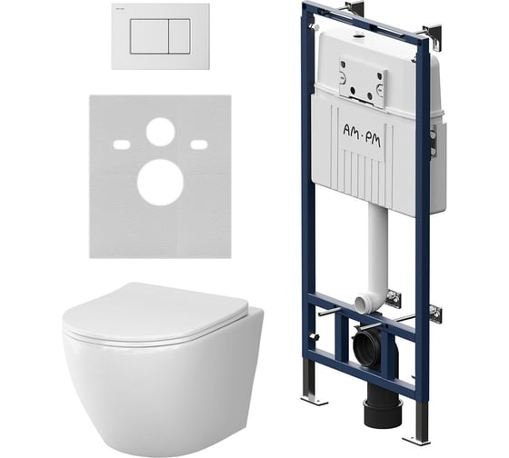 Изображение товара Инсталляция AM.PM MasterFit с клавишей S глянцевый белый, с подвесным унитазом Like Aquaspin, с сиденьем микролифт IS100201.801900