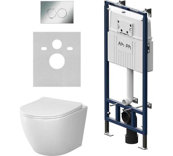Изображение товара Инсталляция AM.PM MasterFit с клавишей L глянцевый хром, с подвесным унитазом Like Aquaspin, с сиденьем микролифт IS100151.801900