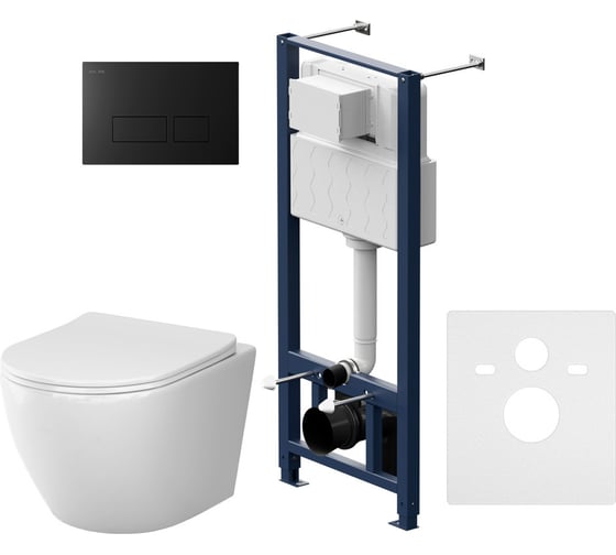 Изображение товара Инсталляция AM.PM с клавишей Pro S черный матовый, с подвесным унитазом Like Aquaspin, с сиденьем микролифт IS47038.801900