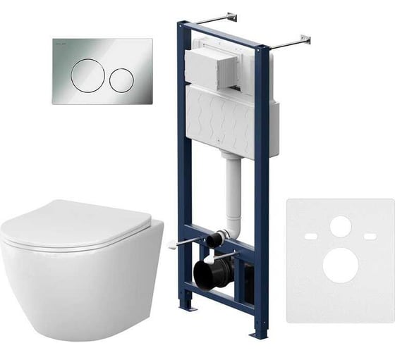 Изображение товара Инсталляция AM.PM с клавишей Pro L глянцевый хром, с подвесным унитазом Like Aquaspin, с сиденьем микролифт IS49051.801900