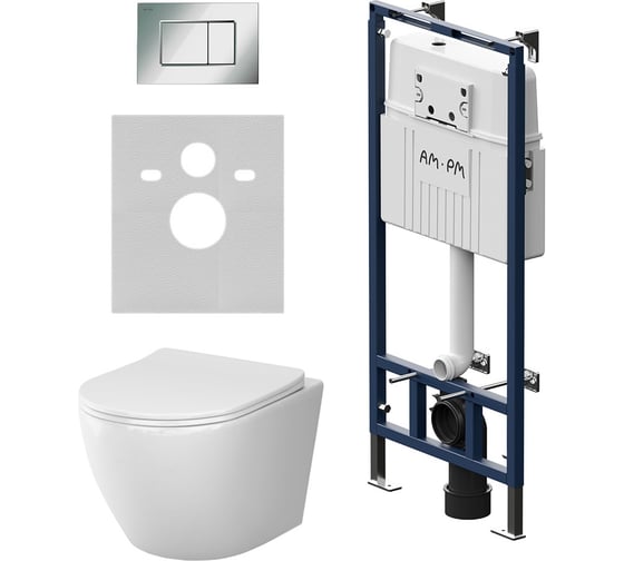 Изображение товара Инсталляция AM.PM MasterFit с клавишей S глянцевый хром, с подвесным унитазом Like Aquaspin, с сиденьем микролифт IS100251.801900