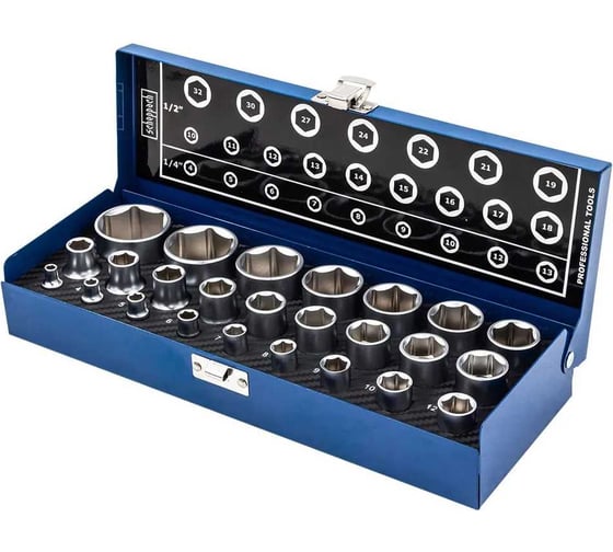 Изображение товара Головки 1/4"DR, 1/2"DR, набор 25 предмета, 6 гр. Scheppach Sch-50121G(60020)