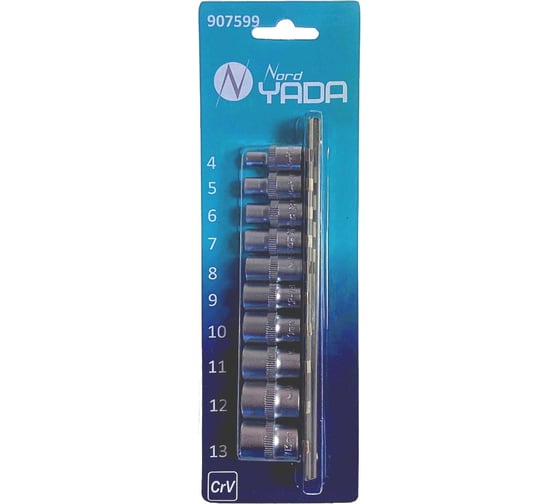 Изображение товара Набор торцевых головок 1/4"DR, 10 предметов, 4-13 мм, блистер Nord-Yada 907599