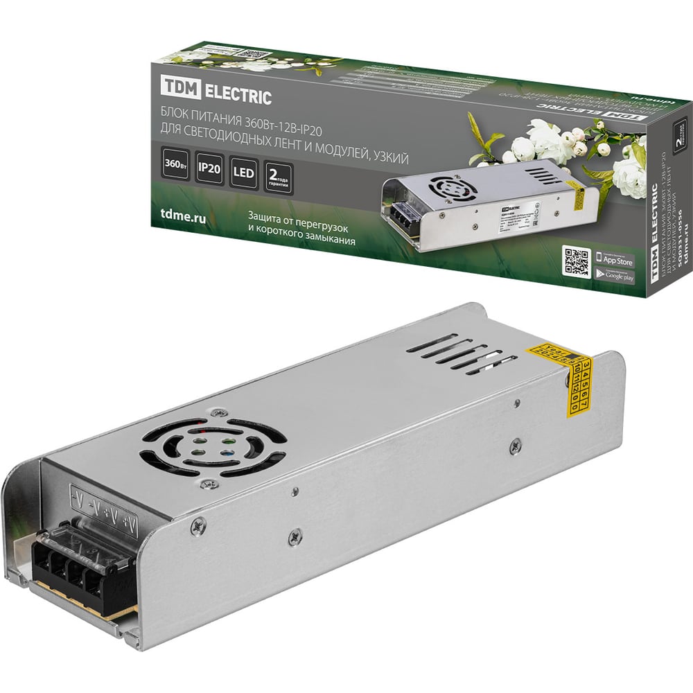 Изображение товара Блок питания TDM ELECTRIC 360Вт-12В-IP20 для светодиодных лент и модулей, металл, узкий, TDM SQ0331-0556